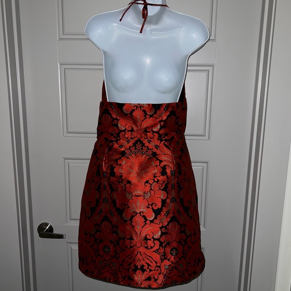 Free People Mini Backless Floral Bohemian Lined Red Black Gold Dress size 10 😍 - Picture 3 of 14